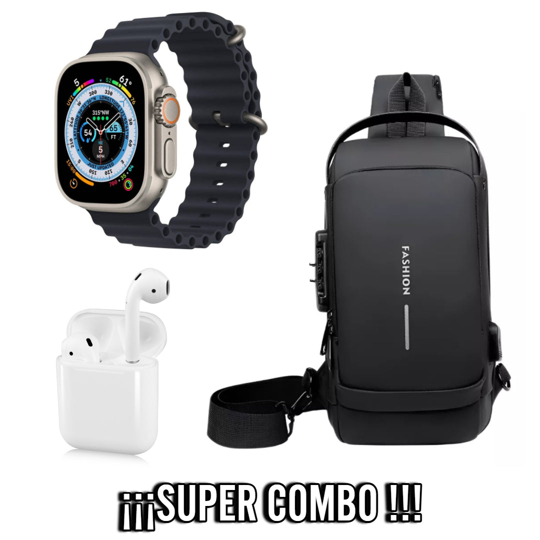 Super Combo Maleta Slim Bag Antirrobo + Audifonos i12 + Obsequio De Reloj T800 Ultra