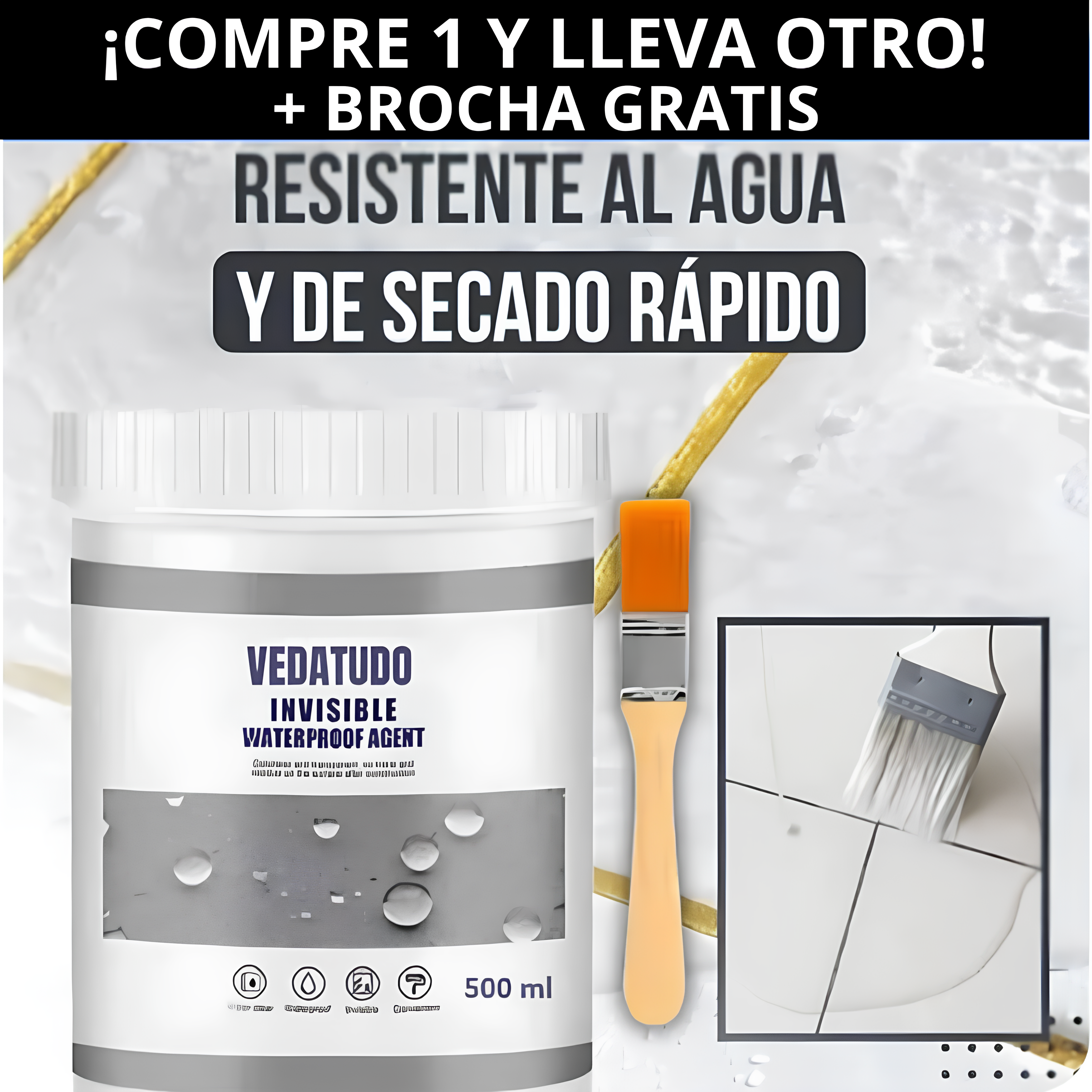 🔥¡COMPRE 1 Y LLEVA OTRO GRATIS! SELLADOR IMPERMEABLE DE GRIETAS Y FUGAS 500G + BROCHA GRATIS ¡OFERTA LIMITADA!🔥